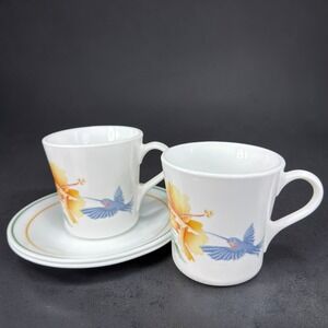 Corelle Summer Impressions Hummingbird Coffee Cup and Saucer Set 4pcs Glassware
